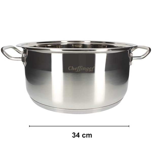 Lagerpotte - Cheffinger - 34 cm - Rustfrit stål - Låg medfølger - Ergonomiske håndtag Grå