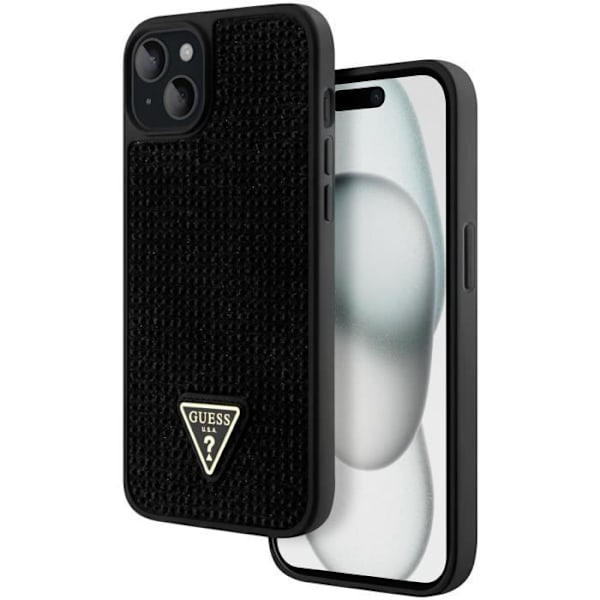 Coque Strass pour iPhone 15 Bords Sureleves Traingle Diamond Guess Noir Svart