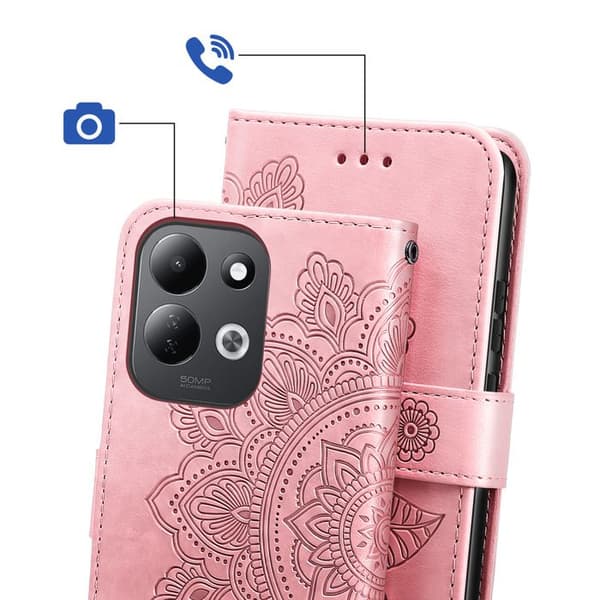 Pungetui til Xiaomi Redmi 17 Mandala-mønster med støtte i rosa Ros