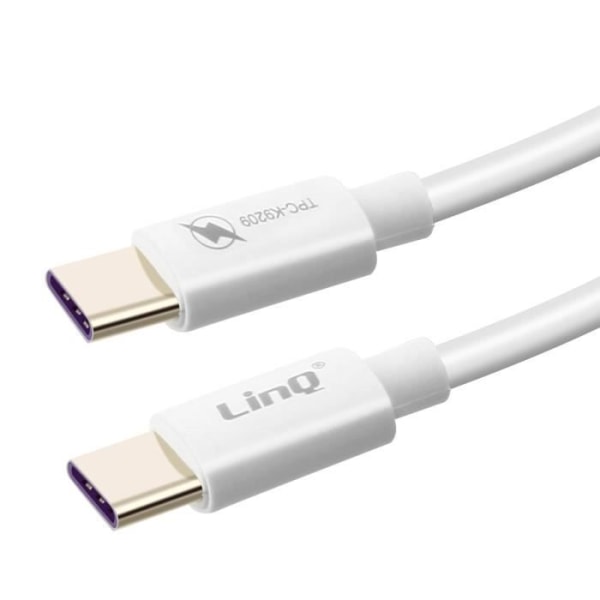 USB-C till USB-C-kabel 60W Laddning och Synkroniserad Snabbladdning 3A 1,2m LinQ Vit