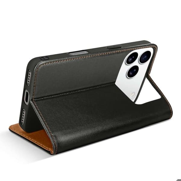 Folio Etui - AVIZAR - iPhone 17 Pro Max - Sort Læder - Kortlomme - Standfunktion Svart
