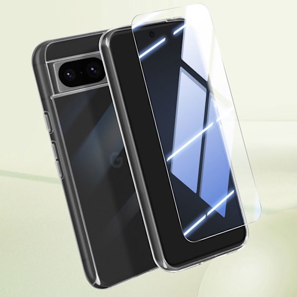 Beskyttelsespakke til Google Pixel 8 - MAYAXESS - Blødt etui og 9H hærdet glas - Gennemsigtig Transparent