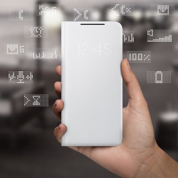 Etui - Samsung - Galaxy S21 - Smart flap - Farve Sølvgrå - Blød Silvergrå