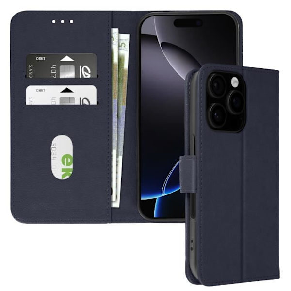 iPhone 16 Pro Max-fodral - AVIZAR - Plånboksficka - Videostöd - Mörkblå - Veganskt läder Blå