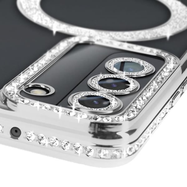 Coque - AVIZAR - Samsung Galaxy S22 - Rigid - Kompatibel med MagSafe - Strass Silver Grå