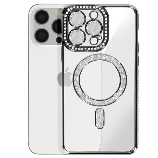 Coque - Diamant - iPhone 13 Pro - Sort Krystal - Stiv - Elegant - MagSafe Svart