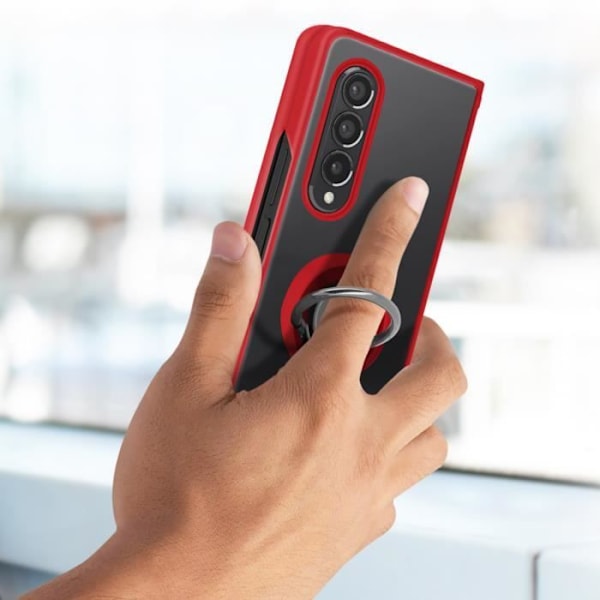 Skyddshölje - AVIZAR - Samsung Galaxy Z Fold 3 - Röd - Metallring - Videostöd Röd