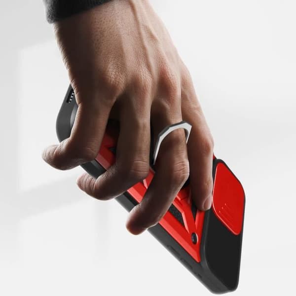 Stötsäker skal - AVIZAR - iPhone 15 Pro Max - Röd - Skjutbart kameraskydd - Stöd ring Röd