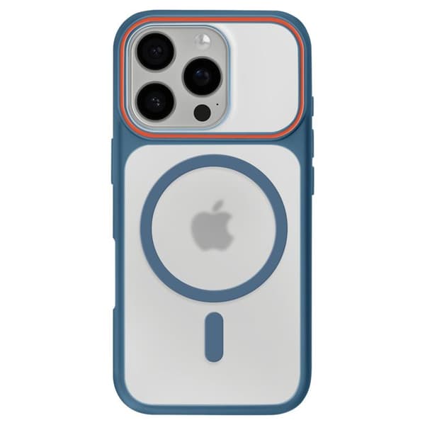 iPhone 16 Pro Max Fodral Silikonram Förstärkt Rökig Baksida MagSafe Kompatibel Blå Blå