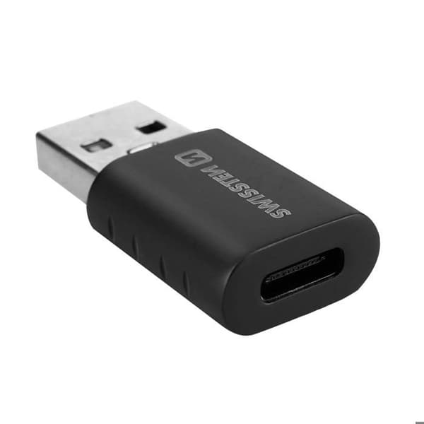 USB 3.0 til USB-C-adapter - SWISSTEN - Sort - Overførsel 5GB/s - Opladning 3A - Zinklegering