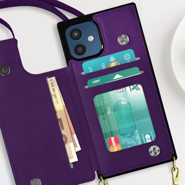 Coque Cordon - Violet - iPhone 12 Mini - Multifunktio - Iskunkestävä Suoja - Irrotettava Hihna Lila
