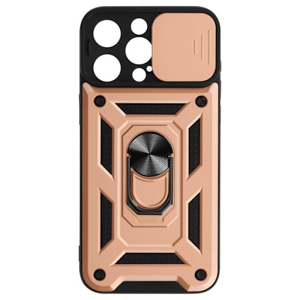Stötsäkert fodral för iPhone 15 Pro Max skjutbart kameraskydd Rose Gold Ring Rosa
