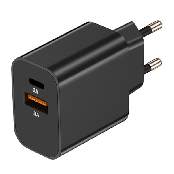 USB-C + USB 15W Hurtiglader Kompakt Akashi Sort Svart