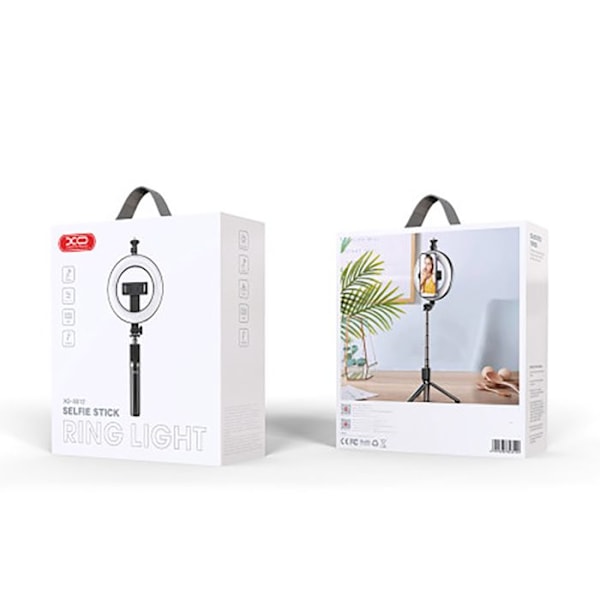 Selfie Lampe Teleskopisk Stativ med Bluetooth 5.2 Let Kompakt XO Sort