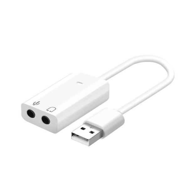 Ulkoäänikortti - Valkoinen - USB - Jack 3.5mm - Stereo - Helppo asentaa - Laaja yhteensopivuus