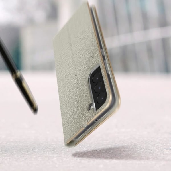 Samsung S22 Plus Fodral Korthållare Videostöd Forcell Luna Book Guldgrå