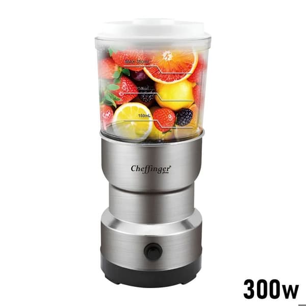 Mini-blender 300W 2-i-1 med rostfria knivar och kaffekvarn Cheffinger Grå Grå