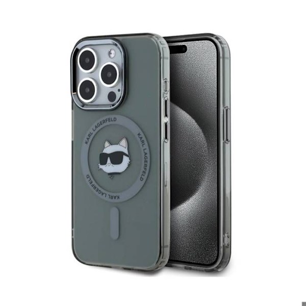 Coque MagSafe til iPhone 15 Pro Max IML med Choupette Karl Lagerfeld mønster, sort Svart