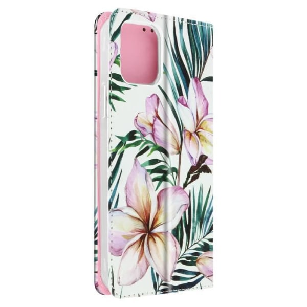 Apple iPhone 12 Mini Fodral Korthållare Stativ Funktion Vita Blommor Mönster Vit