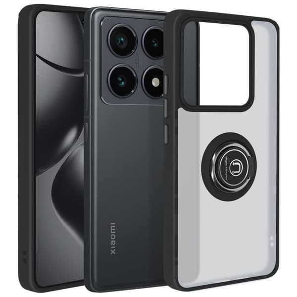 Chockproof Case - Xiaomi - 14T Pro - Metal Ring - Video Stand - Black Svart
