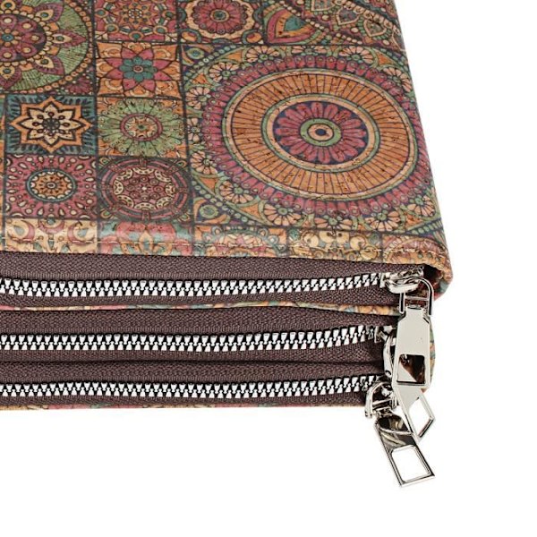 Laukku - AVIZAR - Korkki - Kolminkertainen vetoketjutasku - Mandala kuvio - Monivärinen Flerfärgad
