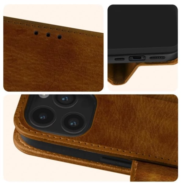 iPhone 15 Pro Max -kotelo - AVIZAR - Chesterfield - Jalustatoiminto - Ruskea kastanj