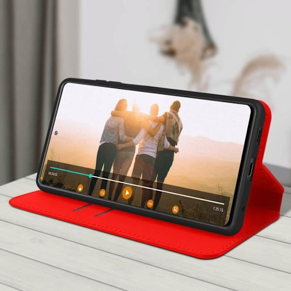 Hölster - Xiaomi - Redmi Note 10 Pro - Ekologiskt läder - Videostöd - Inbyggd kortficka Röd