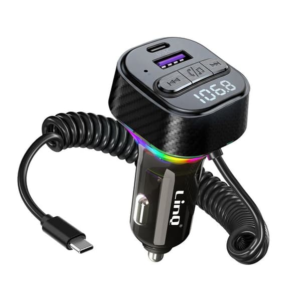 FM Bluetooth -savukkeen lähettimen USB-C kierrekaapeli PD 30W LinQ Musta Svart