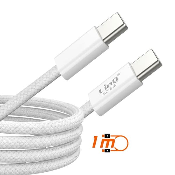 USB-C til USB-C PD 60W Hurtig Opladning 1m med SIM Udstikker Inkluderet LinQ Hvid Vit