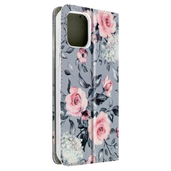 iPhone 12 Mini Stand Card Holder Tropical Flower Pattern Fodral – Grå Grå