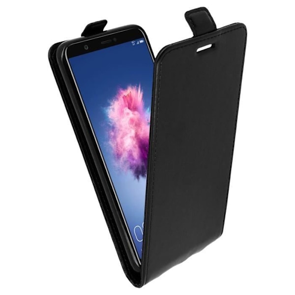 Etui Huawei P Smart - AVIZAR - Hætteklap i vertikal stil - Silikone gel - Øko-læder - Sort Svart