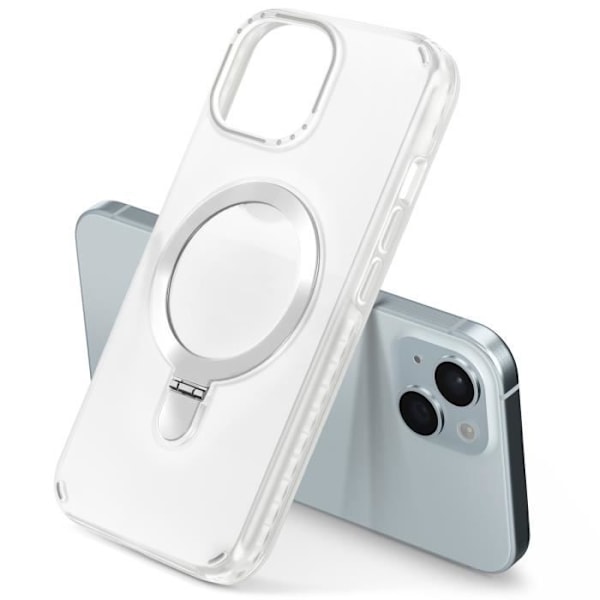 MagSafe-kuori iPhone 15:lle iskunkestävä taitettavalla tukijalla, valkoinen Vit