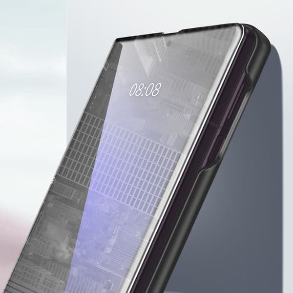Flip Cover Spejl til Galaxy Z Fold8 Læderlook med Håndfri Støtte Sort Svart