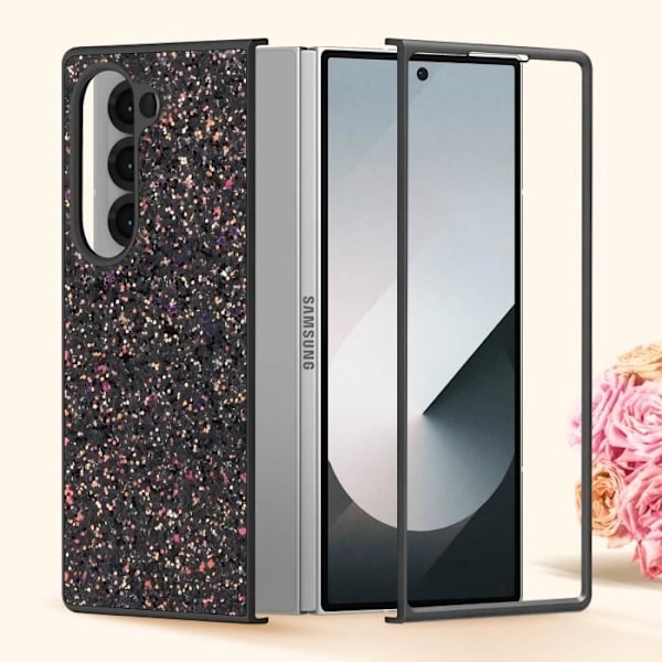 AVIZAR suojakotelo Samsung Galaxy Z Fold 6 -puhelimelle - Musta kaksimateriaalista kimalteleva muotoilu - Korotetut reunat Svart