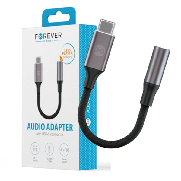 USB-C Mænd til 3,5 mm Hun Audio Adapter Forever Sort