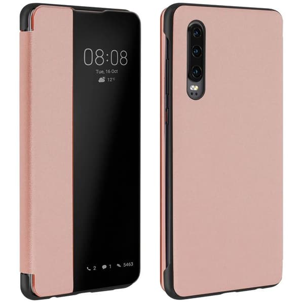 Folio-kotelo Huawei P30:lle suurella katseluikkunalla, vaaleanpunainen Ros
