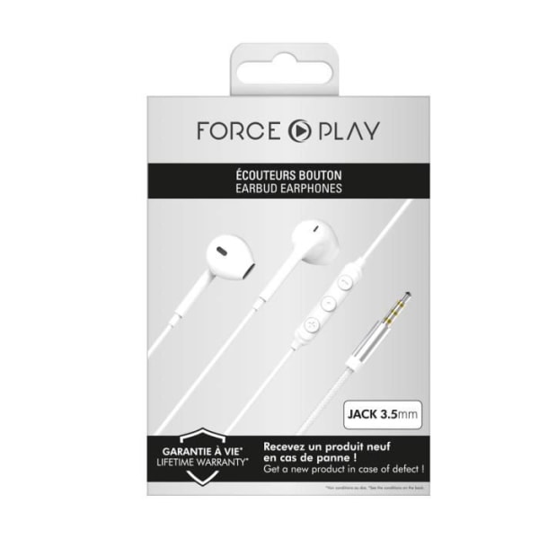 Kuulokkeet - FORCE PLAY - Jack 3.5mm - 100% Kierrätetty - Elinikäinen Takuu - Kirkas Stereoääni Vit