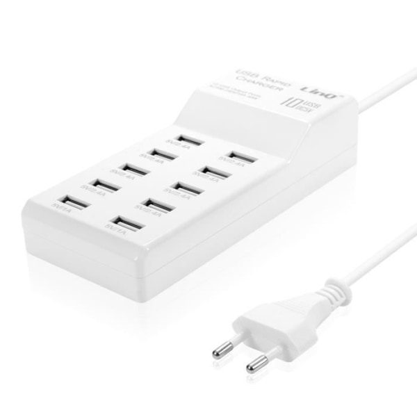10 Port USB Sektor Oplader 50W Hurtigopladning Kompakt Design LinQ Hvid Vit
