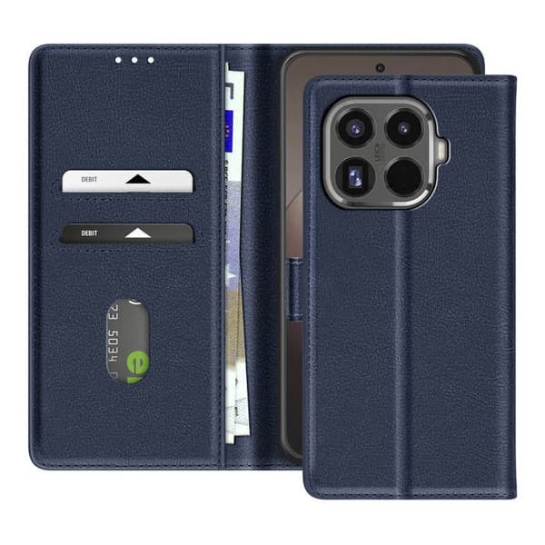 Magnetiskt plånboksfodral för Xiaomi 15T Pro med videostöd Mörkblå Blå