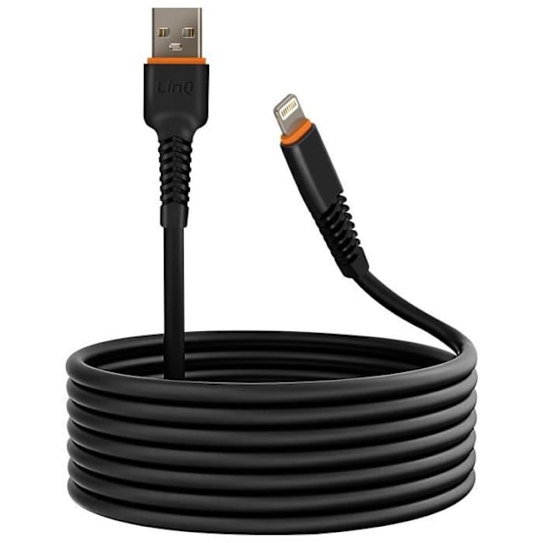 USB til Lightning kabel - LINQ - 20W - 3m - Sort - Hurtig opladning Svart