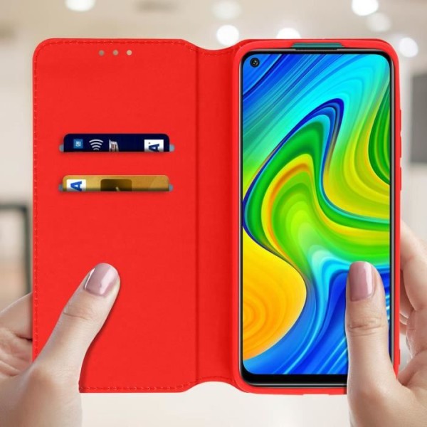Hus - AVIZAR - Xiaomi Redmi Note 9 - Ekologisk läder - Röd - Stöd funktion Röd