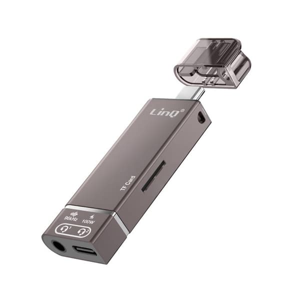 Mini Hub USB-C til Audio Jack 3.5mm Micro SD og USB-C 100W LinQ Grå