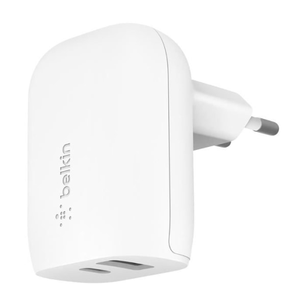 Netoplader 37W USB-C 3.0 25W + USB 12W Hurtigopladning Kompakt Belkin Hvid