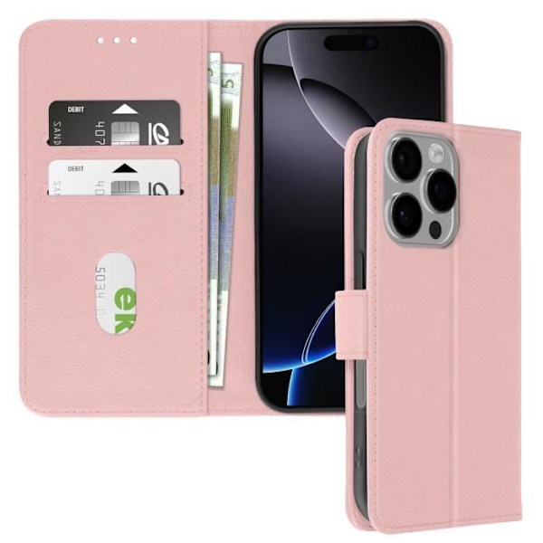 Etui til iPhone 16 Pro Flip Wallet og videoholder Champagne Pink Rosa