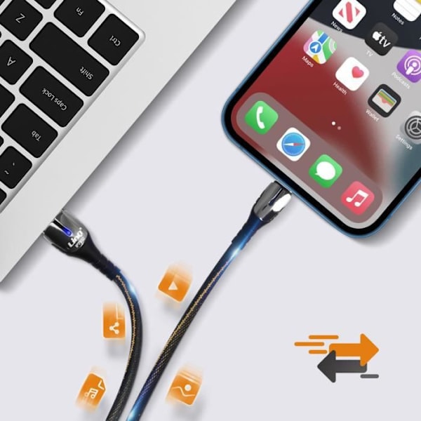 iPhone Lightning kaapeli 1,2m 5A 20W pikalataus Kirkas latauksen ilmaisin LinQ Musta