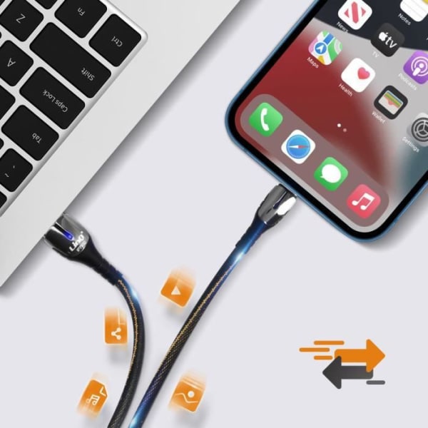 iPhone Lightning-kabel 1,2m 5A 20W hurtig opladning Lys opladningsindikator LinQ Sort
