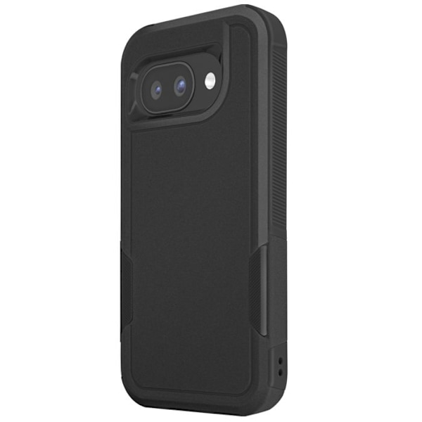 Iskunkestävä kuori Google Pixel 9a, vahvistettu, kova, musta silikonireunus Svart