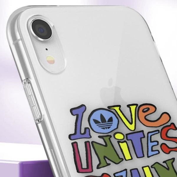 Silikonfodral till iPhone XR Love Unites Print Raised Edges Adidas Transparent