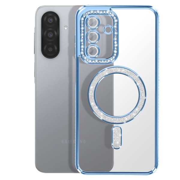 MagSafe Cover - ADVARSEL - Galaxy A17 - Blå Strass Kant - Stødsikker - Elegant Blå