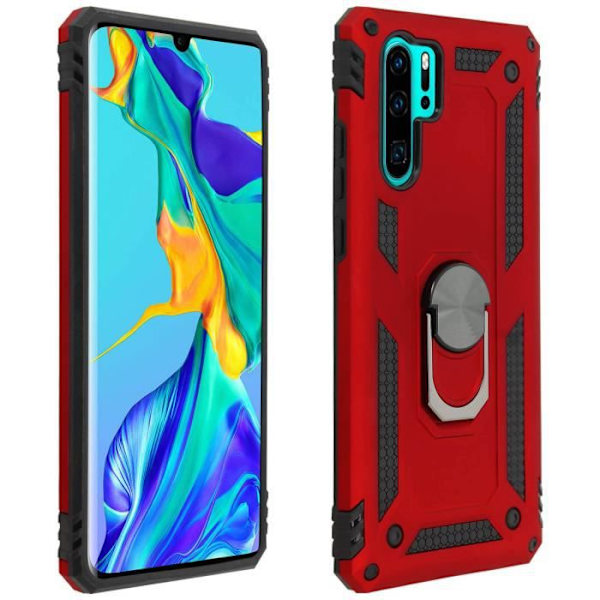 Skyddsfodral - AVIZAR - Huawei P30 Pro - Bi-material - Röd - Inbyggd videostöd Röd